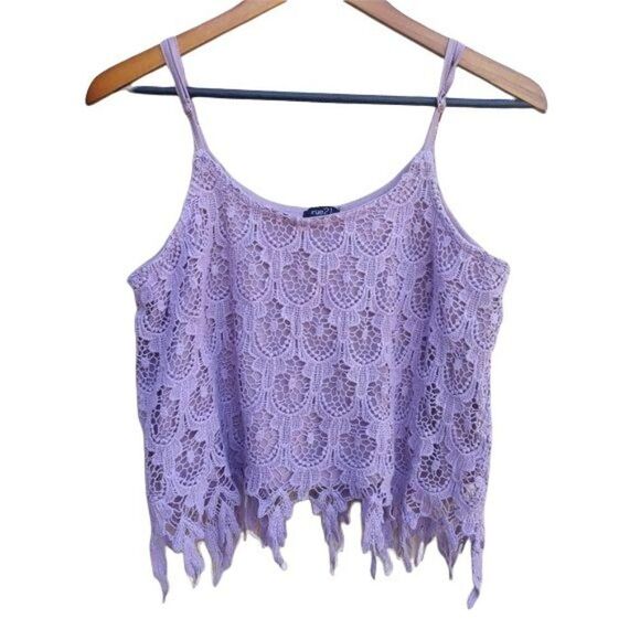 Rue21 Boho Crochet Lace Scalloped Dangle Hem Cropped Tank Top Pink Sz M - Picture 1 of 8